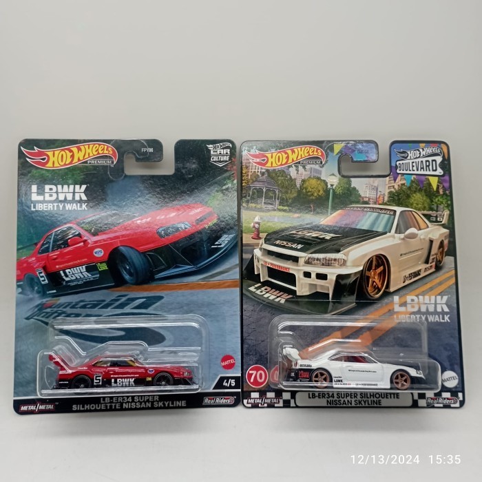 HOTWHEELS PREMIUM LIBERTY WALK LB-ER34 SUPER SILHOUETTE NISSAN SKYLINE RED + LB-ER34 SUPER SILHOUTTE