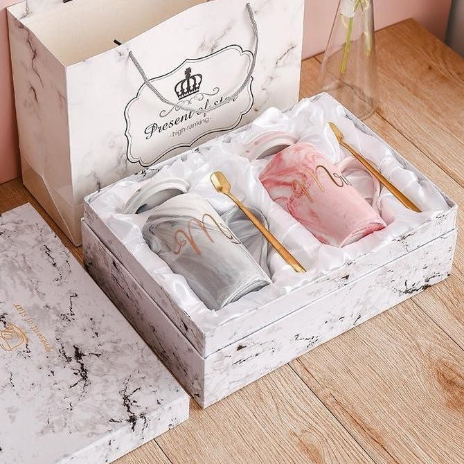 Paus Biru - Gelas Marbel Keramik | Couple Gift Set Gelas Keramik Hampers Souvenir Mug Cangkir Cantik