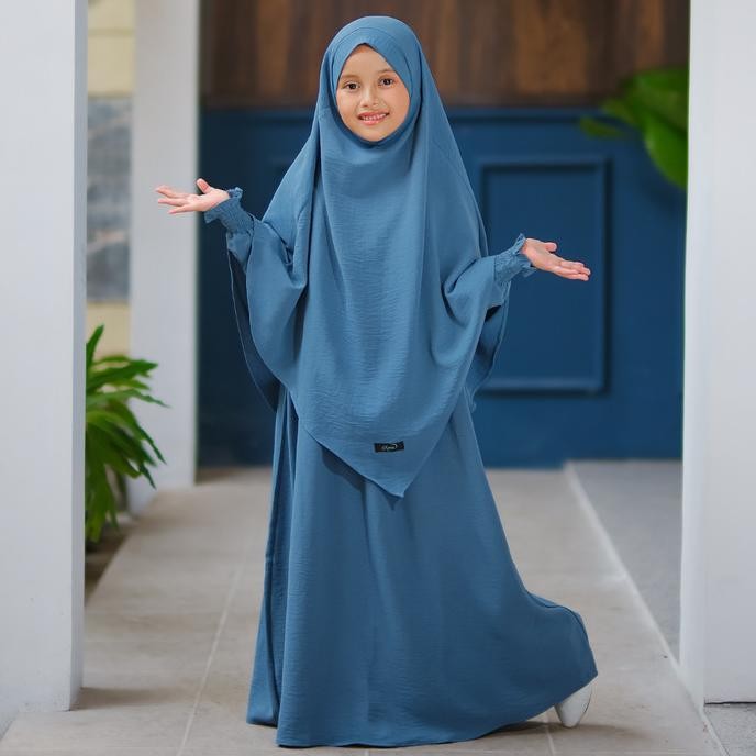 French Khimar Nayla Set Gamis Syar'i Anak Perempuan M L XL XXL Terbaru