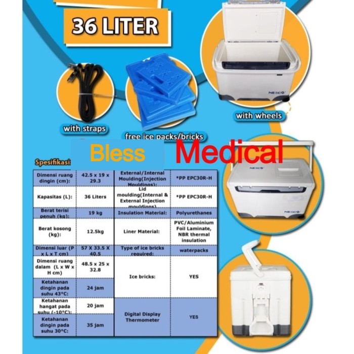 BOX VAKSIN COOL BOX VACCINE CARRIER 36 LITER 36L + ICE PACK EKSPEDISI
