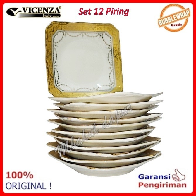 Piring Lepek Pisin Piring Kue VICENZA Keramik PutihList dan motif emas