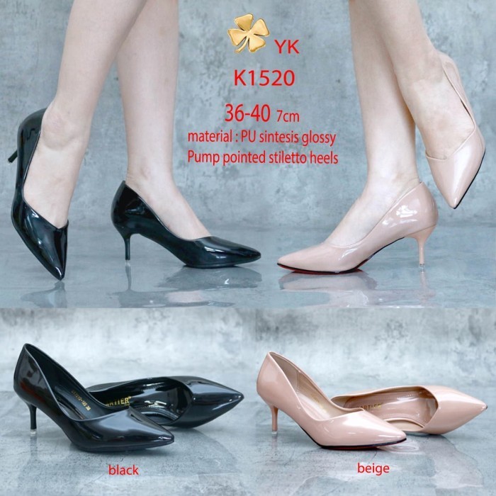 YKshoes 1520 heels 7cm pump pantofel ketutup import black beige high h