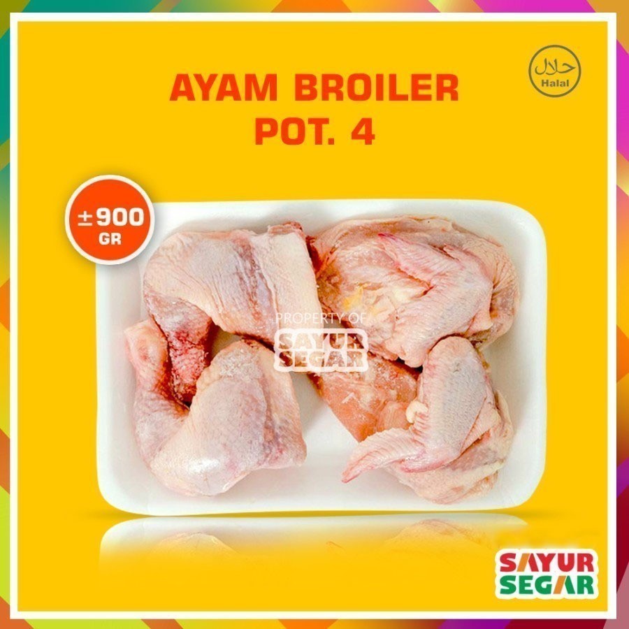 

Ayam Broiler Potong 4 (±900Gr) Fresh Halal