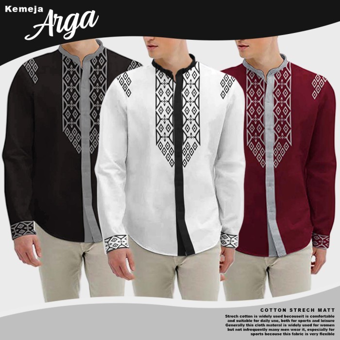 CN300 ARGA HEM PRIA KOKO PRIA LENGAN PANJANG MUSLIM KOKO COWO MOTIF SABLON OBRAL