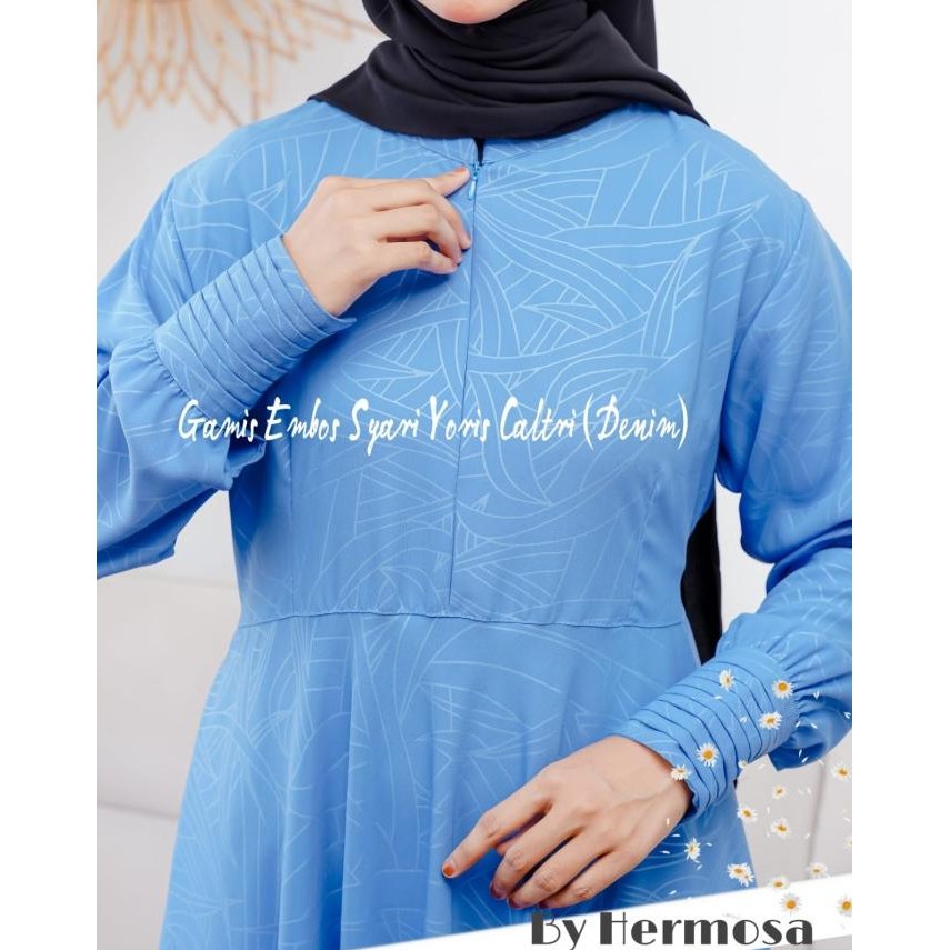 Gamis Denim Syari-Gamis Hermosa Biru Denim-Gamis Lebaran Denim Premium Promo