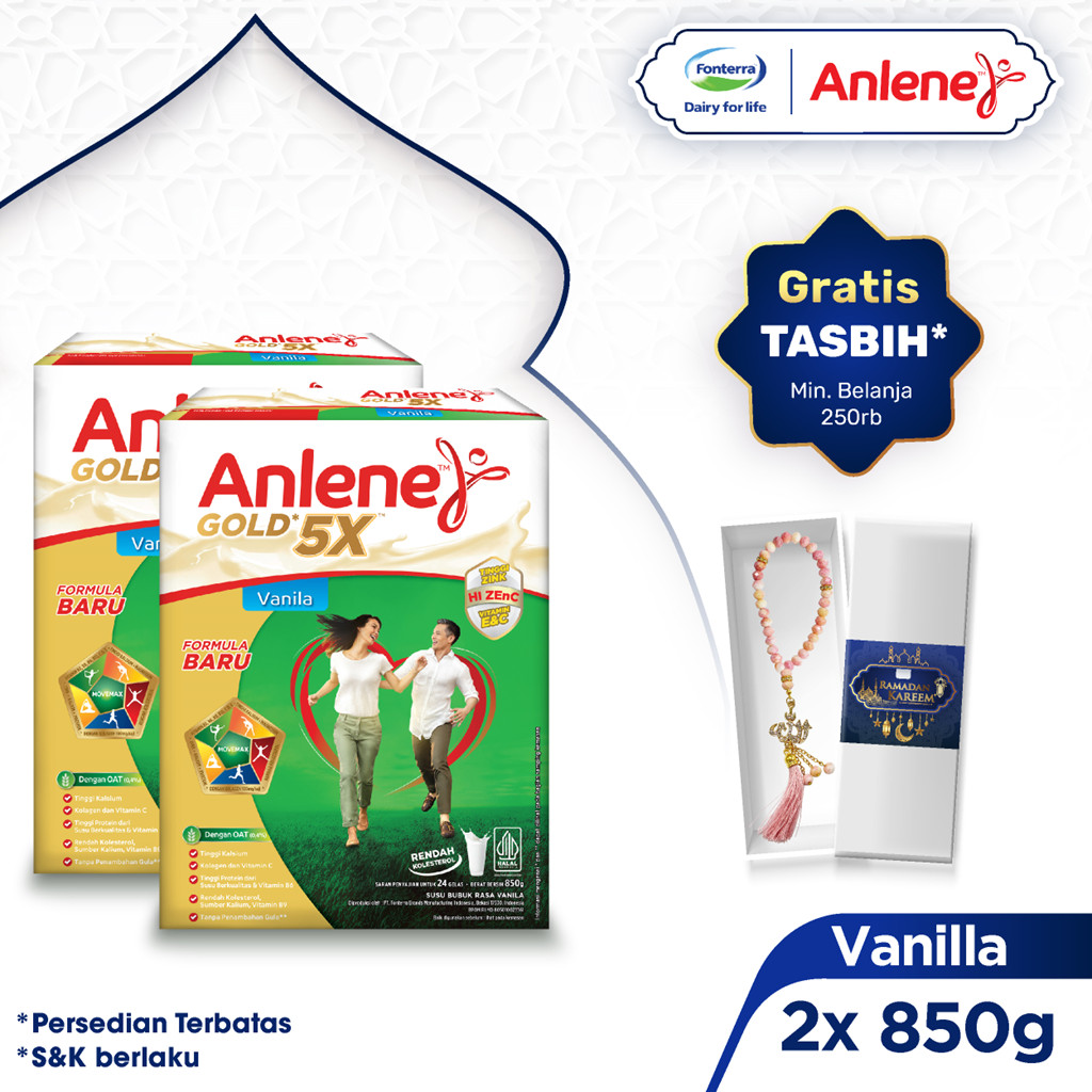 

Anlene Gold 5X Susu Bubuk Dewasa Vanila 2 x 850g - Nutrisi Tinggi Kalsium Untuk Tulang, Sendi, dan Otot