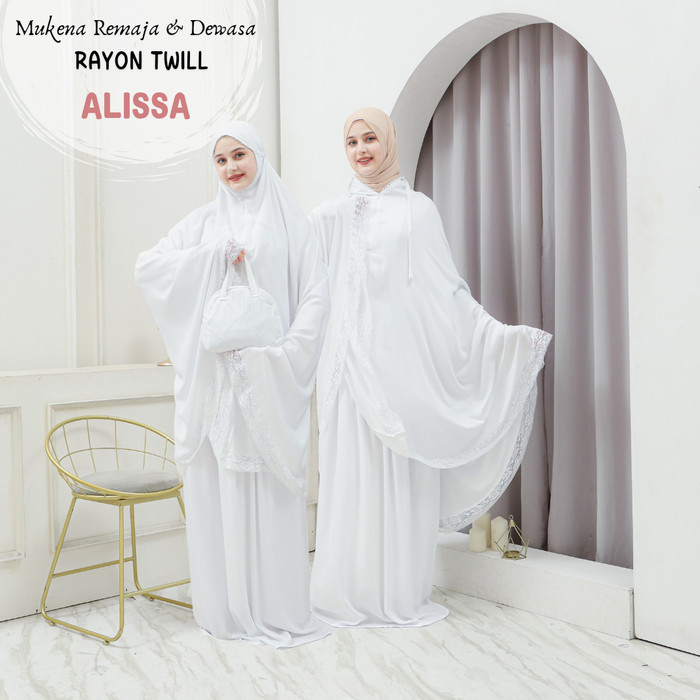 Promo Mukena Umroh Dan Haji Rayon Twill Polos Putih Dan Polos Hitam Renda Alissa Original