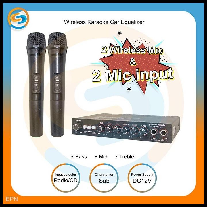 Pre Amp Wireless Karaoke Car Equalizer With 2 Mic Wireless 2 Mic Input