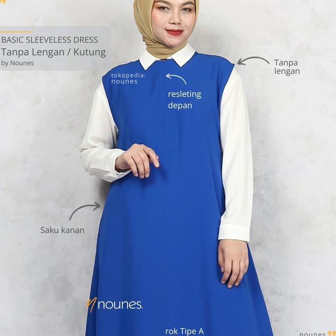 Nounes Basic Dress Sleeveless Gamis Wolfis Polos Kutung Busui Saku Promo