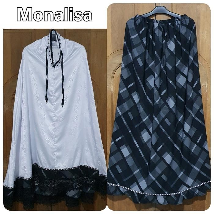 Mukena Santri Mutiara Silky Bawahan Monalisa Rempel Renda Hitam Atasan Motif Bunga Jaguar ukuran