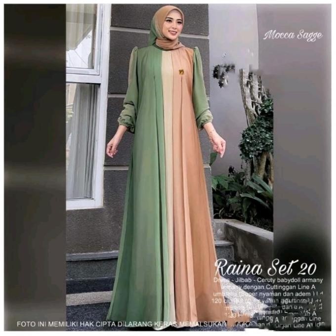 Baju Gamis Wanita Muslim Ada Jumbo Raina Set Dress Jilbab Ceruti Polos Cantik Fashion Perempuan Dewa