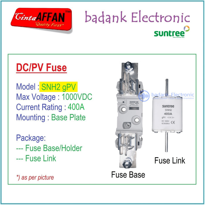 400A - SUNTREE SNH2 gPV 1P 1000V DC Fuse Base/Holder + Fuse Link PV