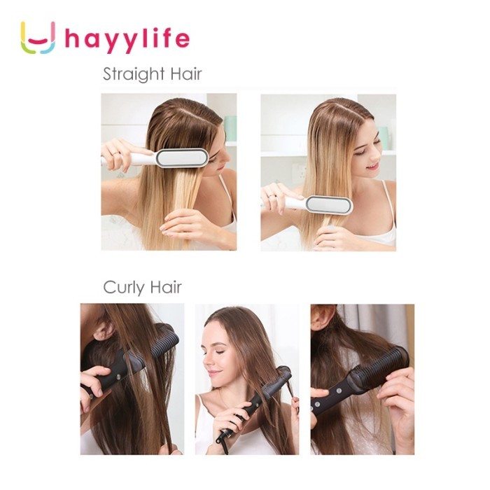 Hayylife Catok Sisir 2In1 Pelurus Rambut Hair Straightener Curler
