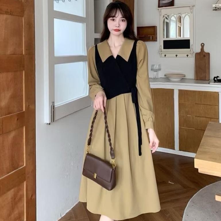 SELIA DRESS - Dress Midi Wanita Lengan Panjang - Dress Vintage Katun Twill
