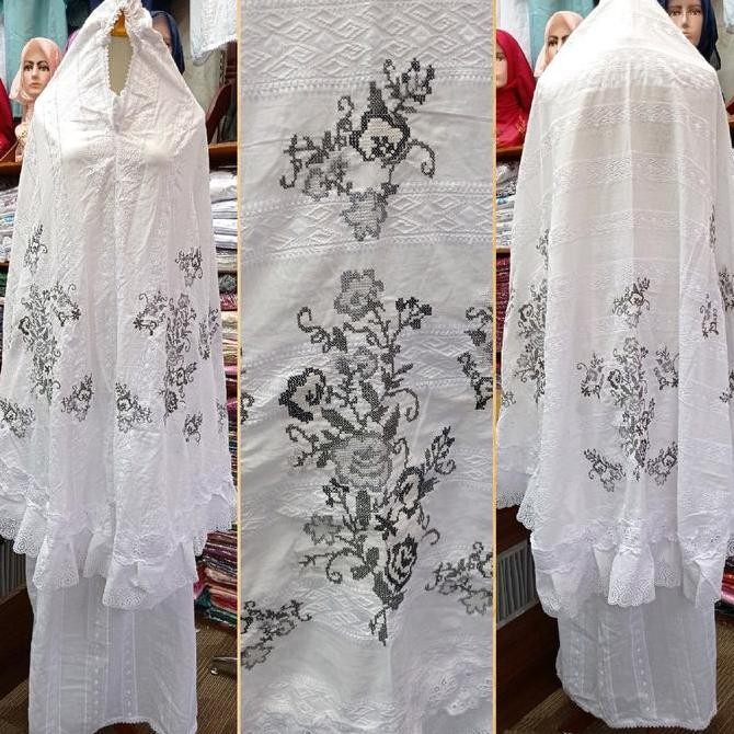 Miliki Setelan Mukena Bordir Strimin  Bahan Katun Paris Khas Bukittinggi / Padang