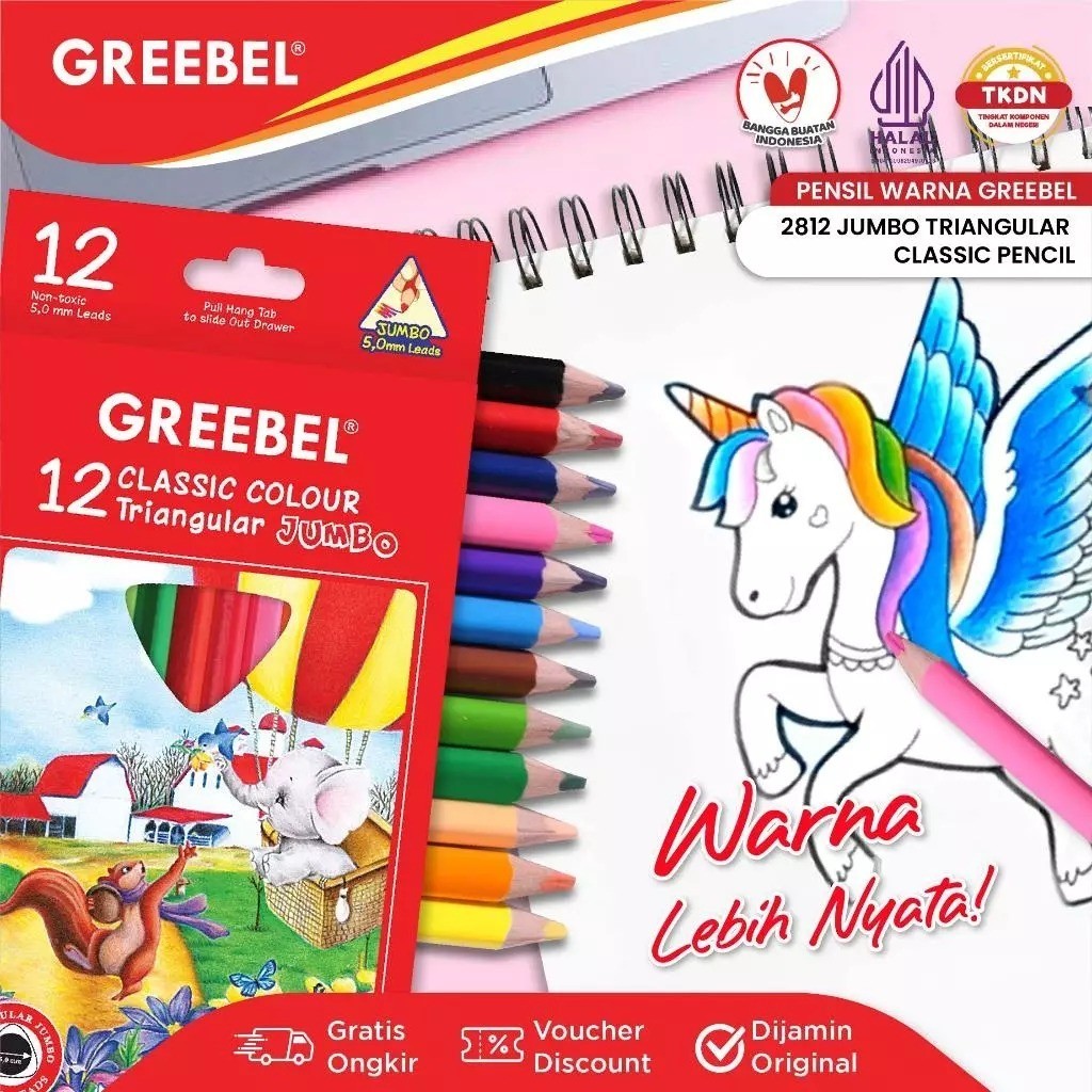 

GREEBEL PENSIL WARNA PENSIL WARNA 12 WARNA PANJANG / GREEBEL 2812 TRIANGULAR / STATIONERY CASTLE