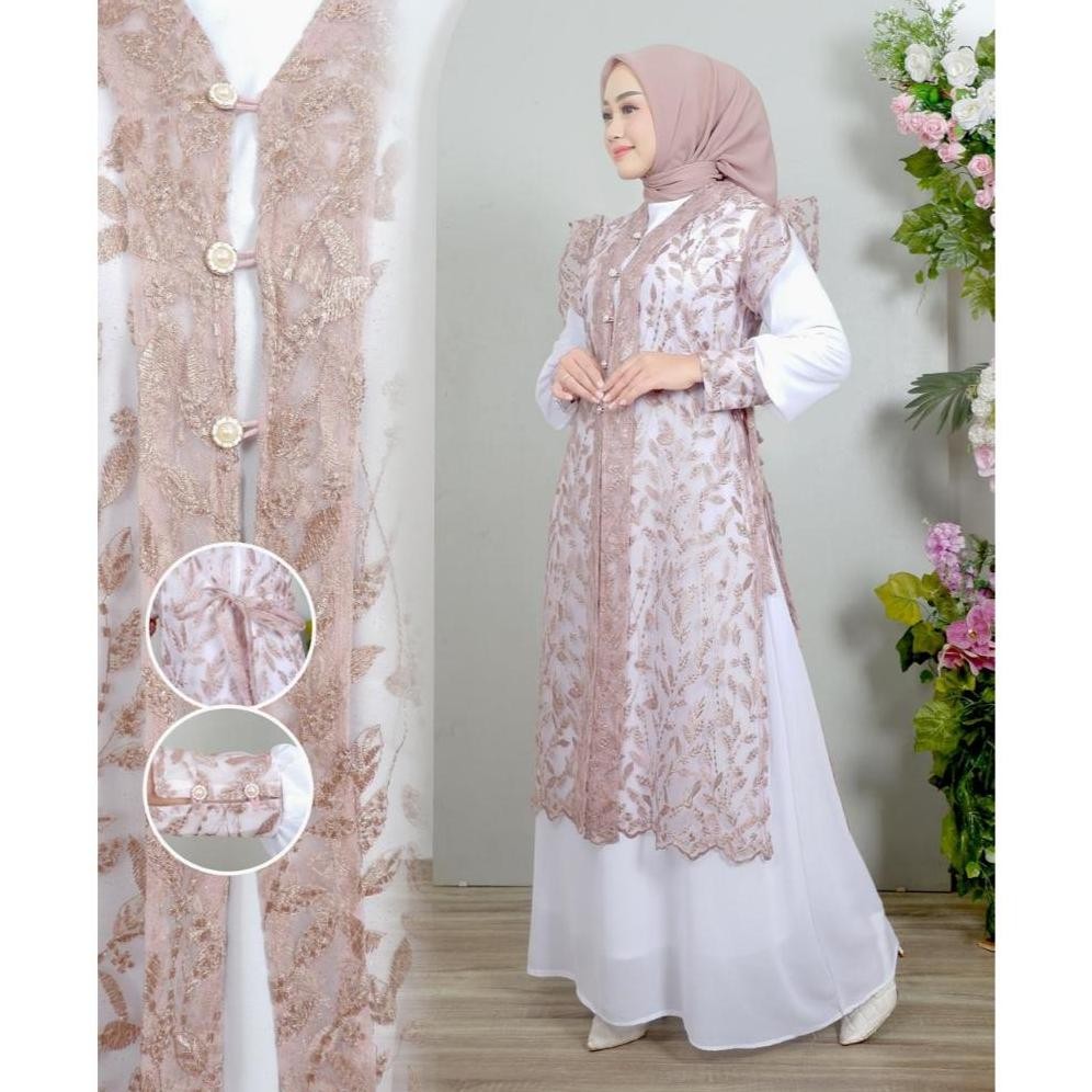CR - Gamis Rompi Bongkar pasang Gamis outer Wanita Remaja Baju Kurung Wanita Kekinian Gamis 2in 1 Ga