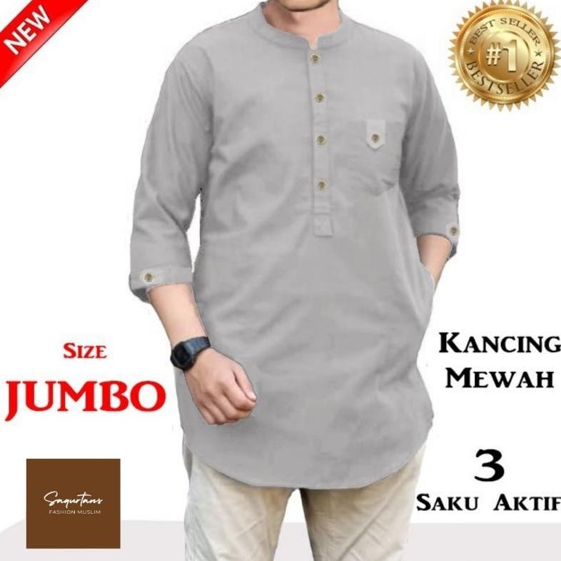 CR - Baju Koko Qurta Muslim Trikhan JUMBO Pria Kancing Mewah TERLARIS