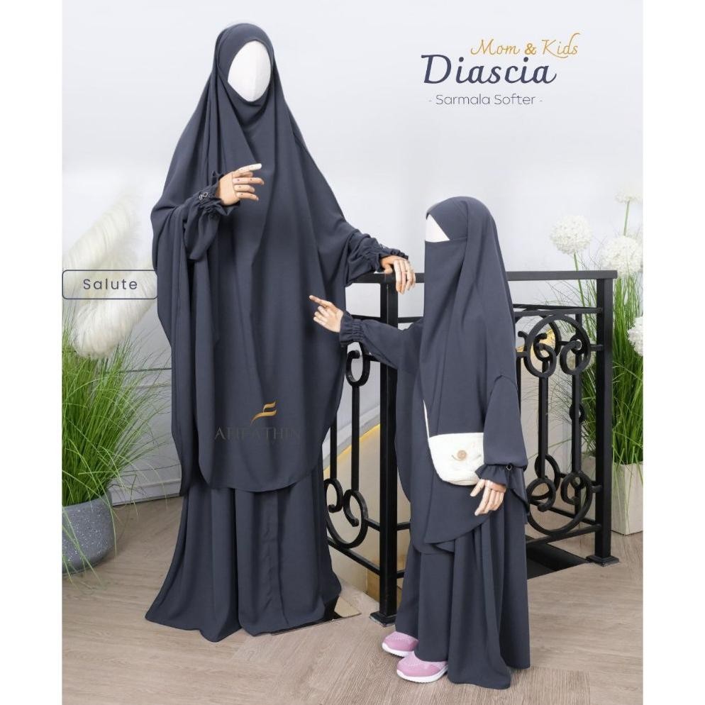 HK Afifathin | Diascia Couple Mom & Kids | Set Gamis Dress Baju French Khimar Bergo Softpad | Jetbla