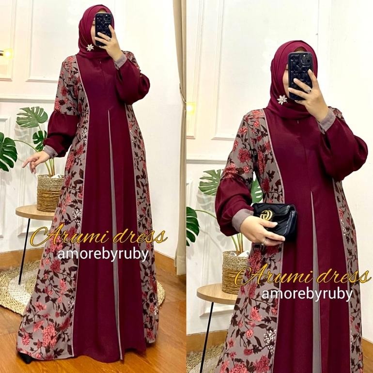 CR - ARUMI DRESS AMORE BY RUBY GAMIS MOTIF MANSET BUNGA KONDANGAN ADEM TERLARIS