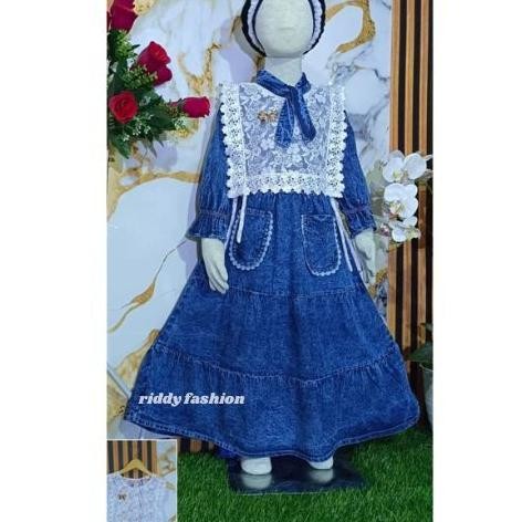 HK GAMIS JEANS ELIZA MIX ROMPI BRUKAT ANAK PEREMPUAN USIA 3 - 10 TAHUN / DRESS DENIM ANAK ROMPI LEPA