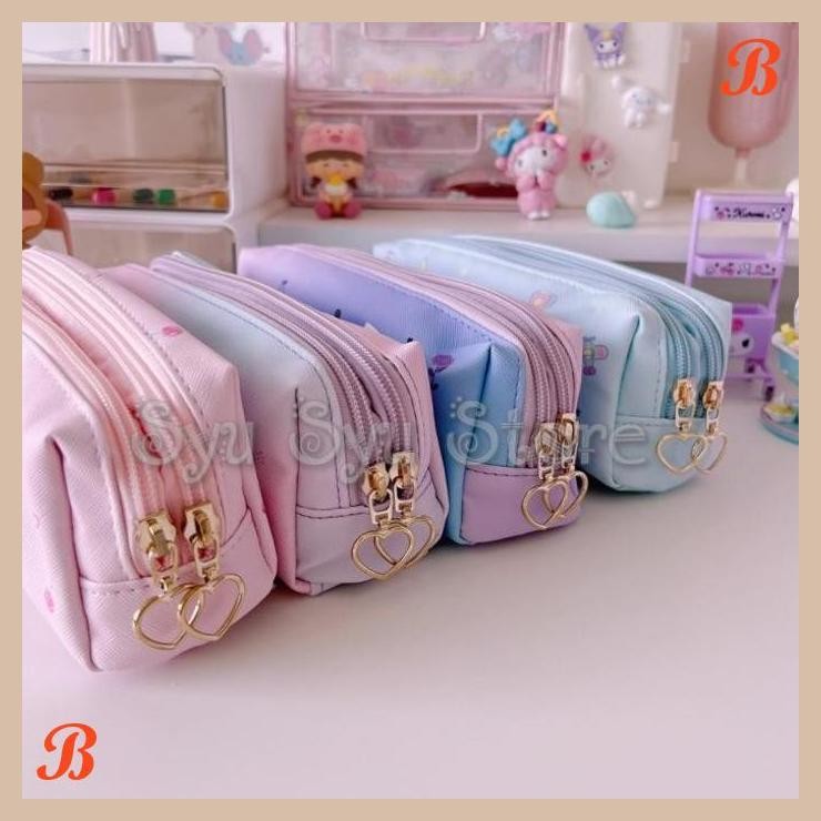 

| KK | POUCH TEMPAT PENSIL 2 SEKAT RESLETING MY MELODY KUROMI CINNAMOROLL