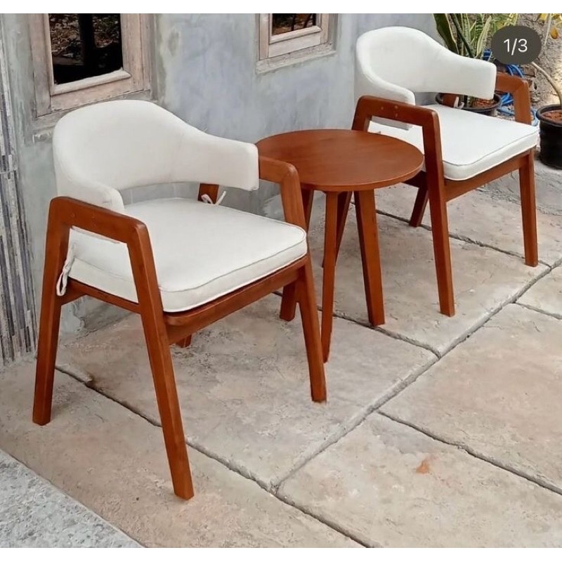 Set Kursi Cafe Minimalis Kayu Jati 2 Kursi 1 Meja