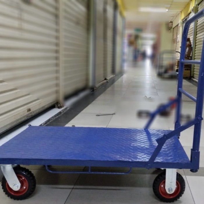 Troli besi heavy duty roda karet kembang