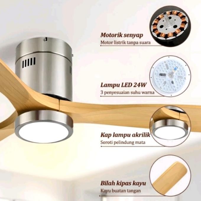 New!!! Lampu Gantung Kipas Angin Modern Kayu Minimalis Hias Ruang Tamu