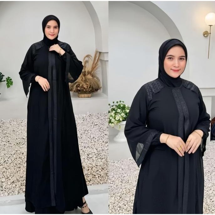 Jual, Gamis Abaya Turkey Hitam Bordir Bunga Merah Madena Mkssr