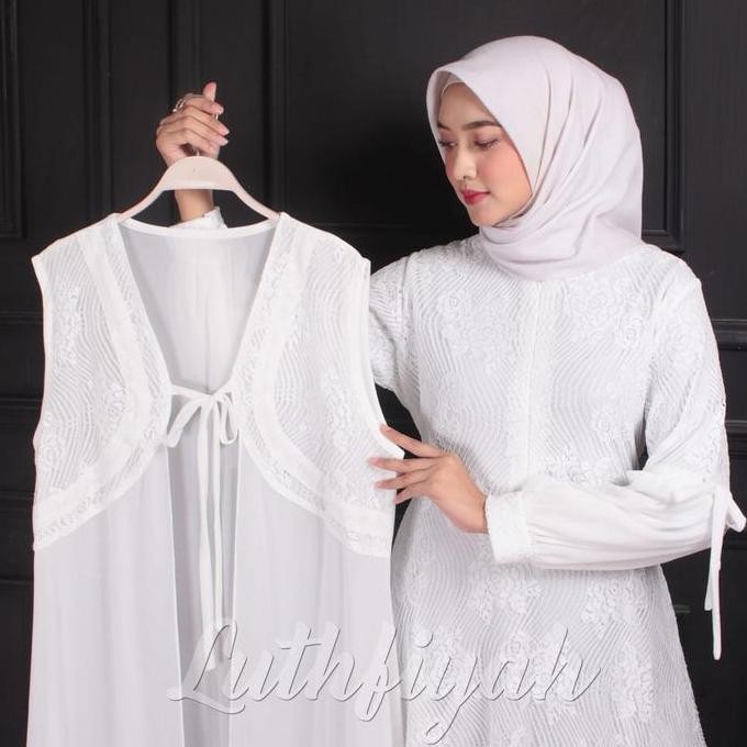 Gamis Putih Tulang Model Bukaan Terbaru Broken White Cantik Elegan Busana Muslim Lebaran Polos Putih