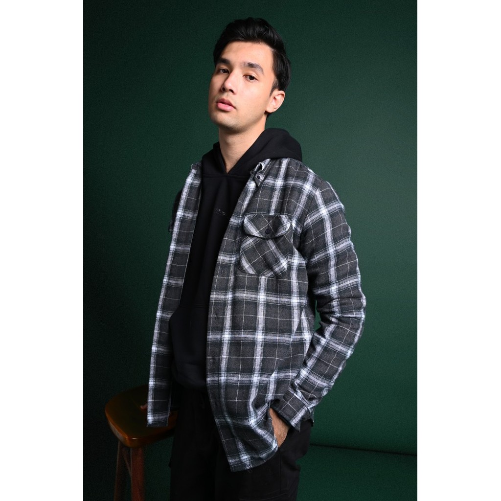 KEMEJA PREPP STUDIO ULTIMATE DOUBLE POCKET FLANNEL GREY WHITE