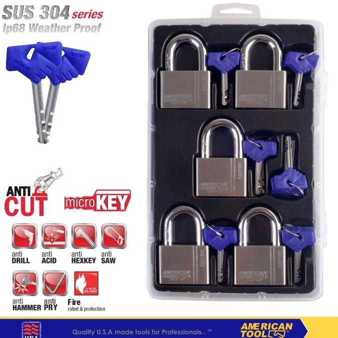 Gembok American Secure Master Key 60mm Gen 4 isi 5 Pcs S931360MK5