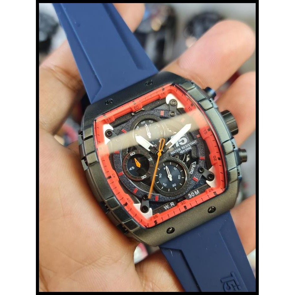 Terlaris Timelesscorp - Jam Tangan Pria Cowok T5 H 3856G Analog  Rubber  Stopwatch Original Good Qua