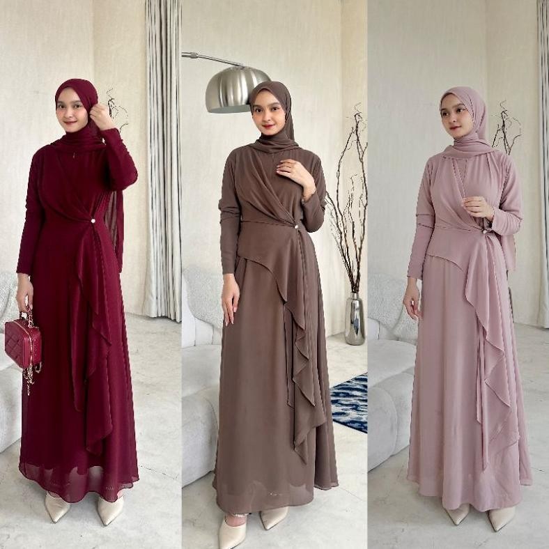 Sabira Dress Ceruti Ootd Hijab Lebaran Seragam Kondangan Bridesmaid Simple