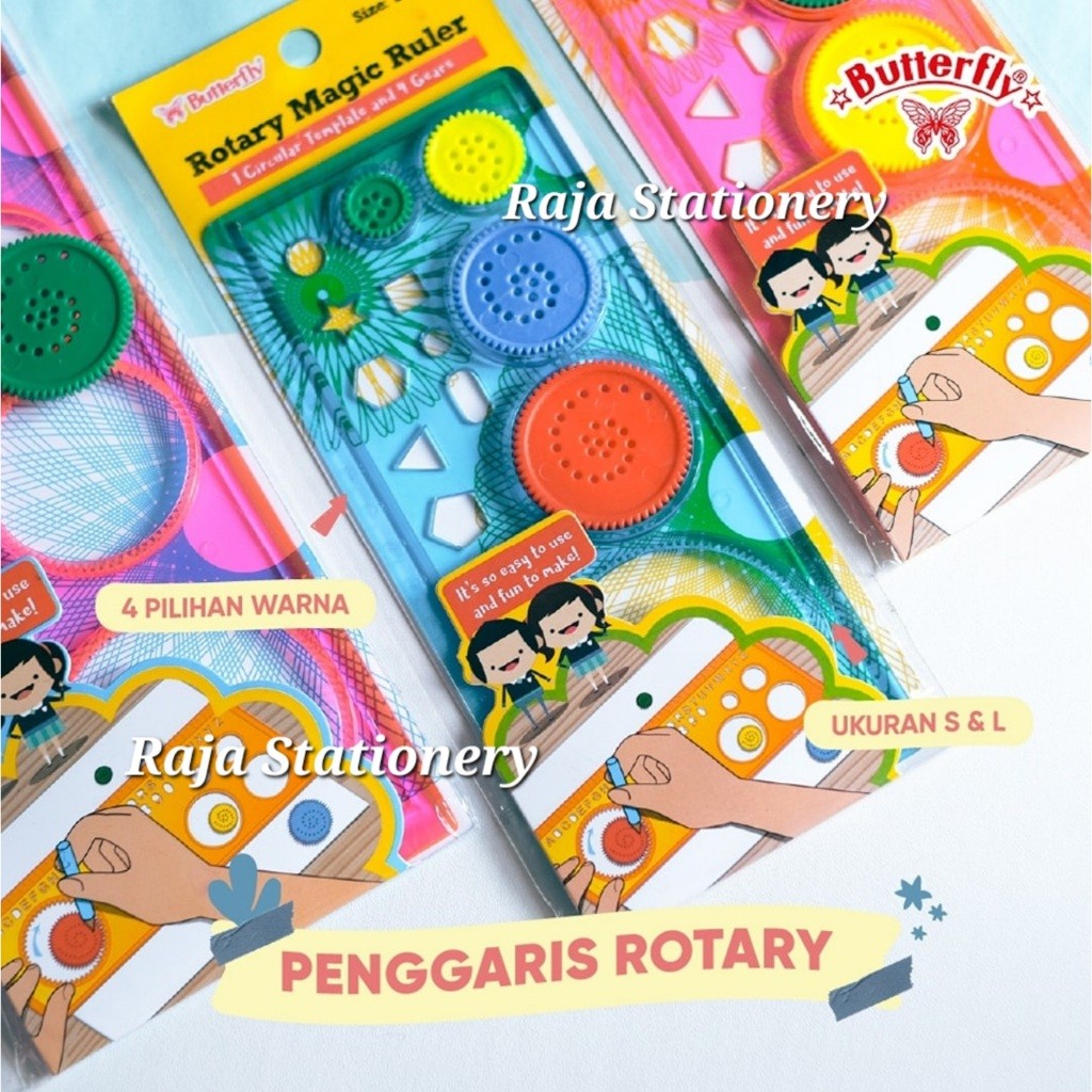 

Butterfly Rotary Ruler SET Magic Circle / Penggaris Butterfly Putar Bulat Prakarya Anak RAJA BIG BOX