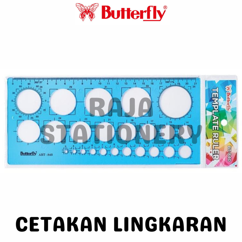 

Butterfly Ruler Circle Round Mathematical Templates / Penggaris Cetakan Matematika Bulat Lingkaran BT-840 RAJA BIG BOX