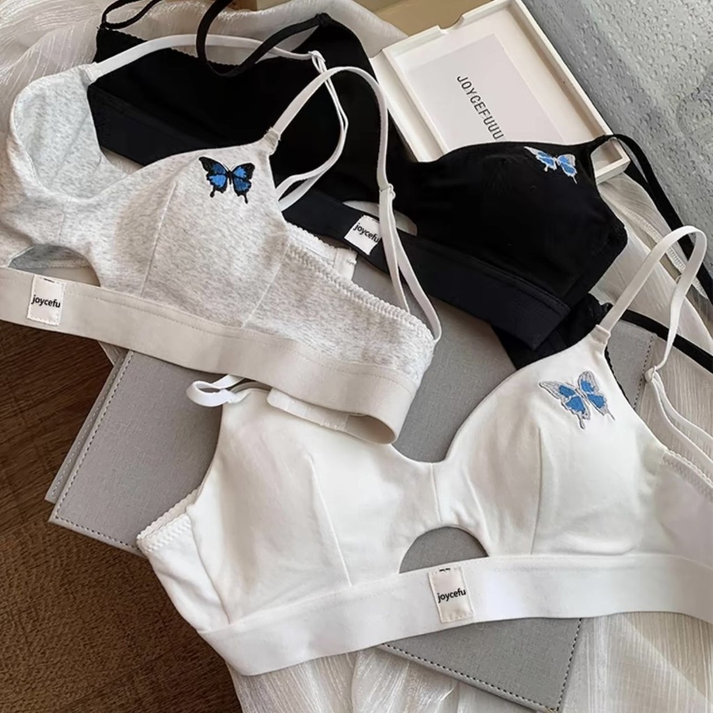 Sports Style Butterfly Print Triangle Cup Thin Breathable Bra