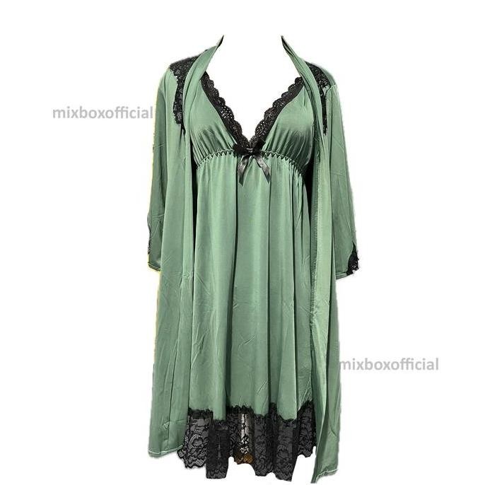 

Kimono Lingerie 3 In 1 Spandex Sutra Jumbo Terbaru Non Transparan Murah - Zola Set Dress Wanita Original