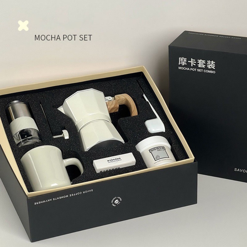 RAPEX Hand Grinder Set Moka Pot Six-piece Coffee Gift Box Hand Grinder Coffee Machine Set Gift Box M