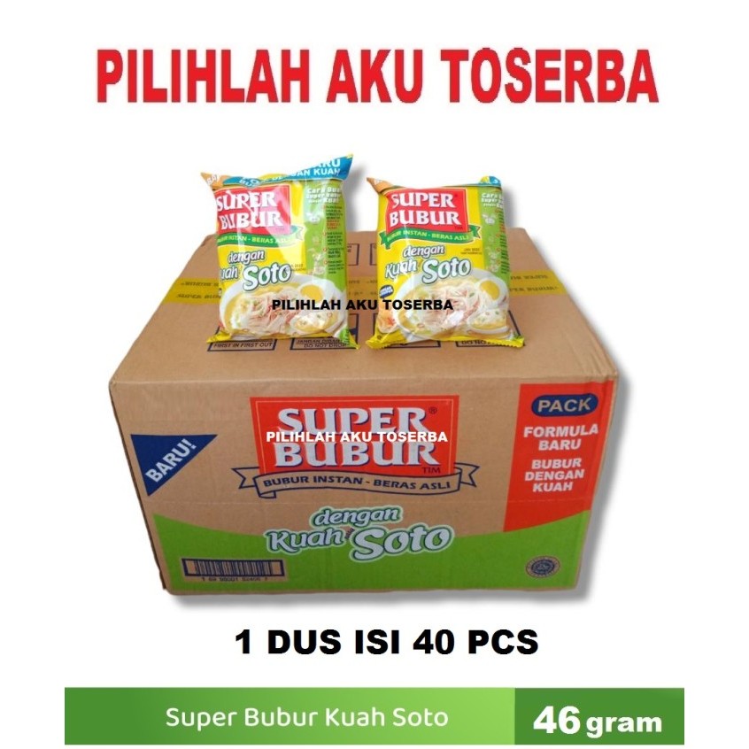 

PROMO MIE / PASTA / Super Bubur KUAH Rasa SOTO Ayam @46 Gr - ( HARGA 1 DUS ISI 40 PCS ) NON COD