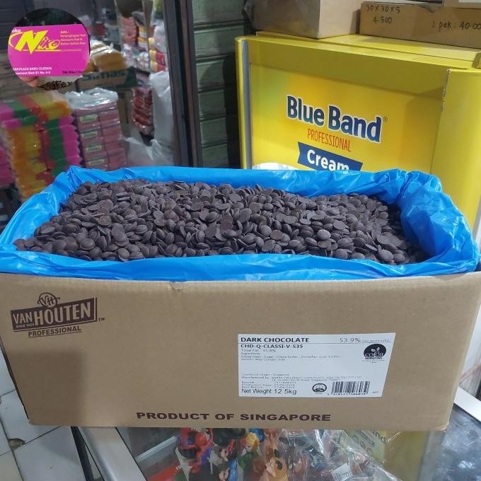 

Van Houten Dark Chocolate Couverture 53,9% Coklat Coin 1 kg ( Repack ) Khusus Grab dan Gojek
