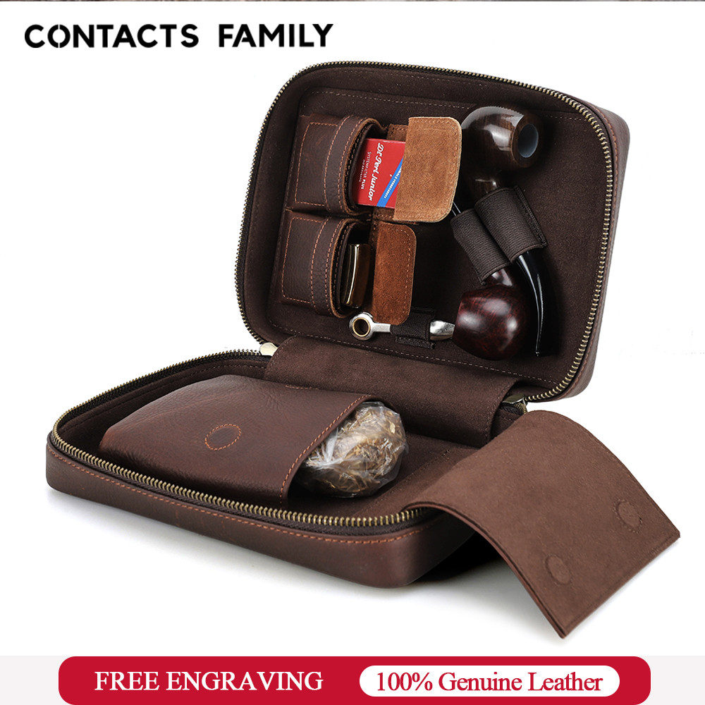 DAMO Genuine Leather Clutch Bag for 2 Pipes Portable Travel Smoke Tobacco Smoking Pipe Case Box Smok