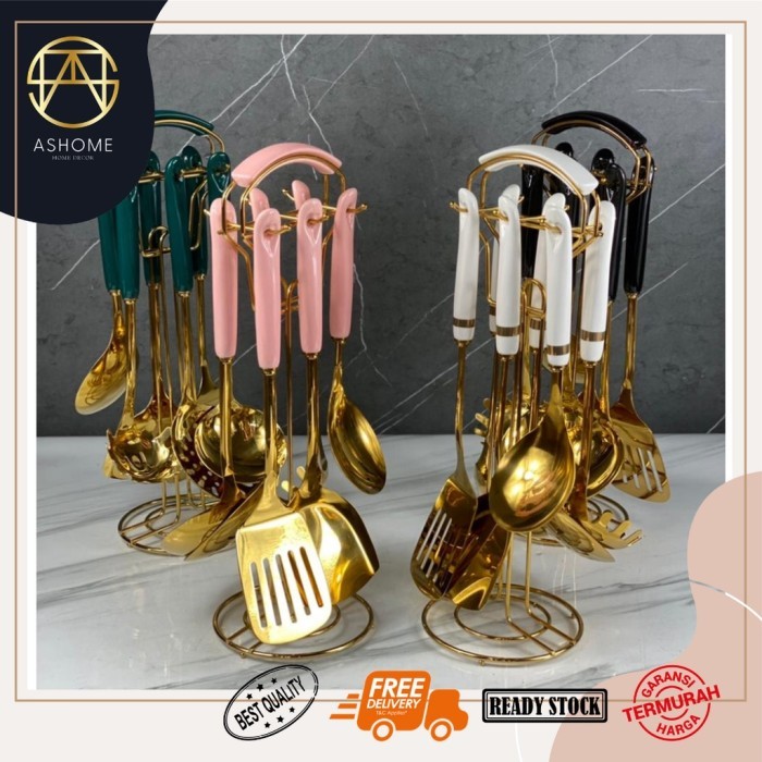 TERLARIS PERALATAN MASAK LENGKAP 6 SET IN 1 EMAS ELEGAN MEWAH/ SPATULA CENTONG SOUP LENGKAP DENGAN