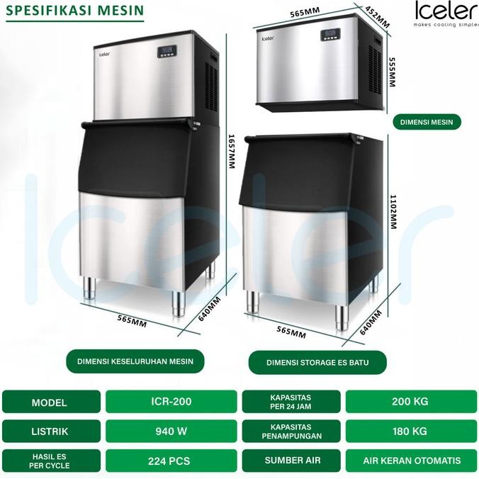 Terlaris Iceler Mesin Es Batu Commercial Ice Maker 200Kg/24Jam Ice Cube Machine Ready Stok