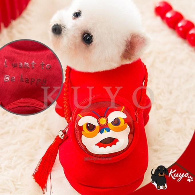 

Baju Imlek Anjing Kucing Kostum Kaos Merah Barongsai Tas Angpao Pouch Original