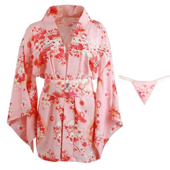 

Lingerie Wanita Sexy Sifon Kimono Jepang Baju Tidur Set G String A507 Original