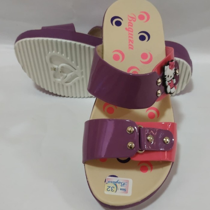 TERJAMIN SANDAL KULIT SANDAL WEDGES H3CM HELLO KITTY UNGU FANTA PINK S31-35 KODE 11