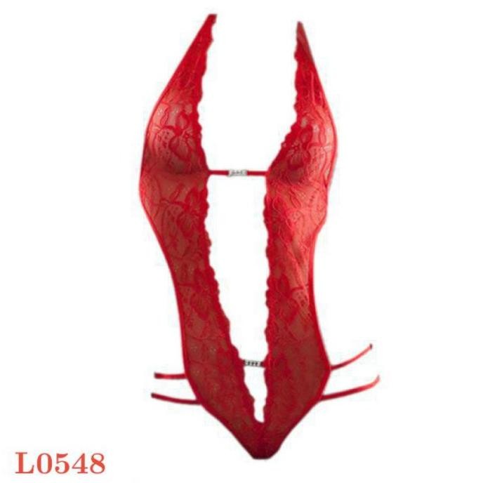 

L0548 - Baju Tidur Lingerie Teddy Halterneck Merah Transparan Original