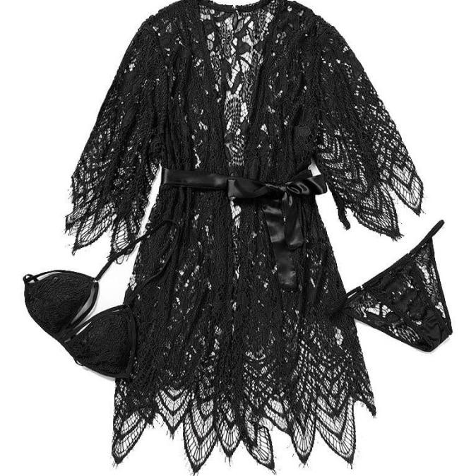 

Lingerie Wanita Kimono Set Luxury Bra G String Sexy Baju Tidur A180 Original